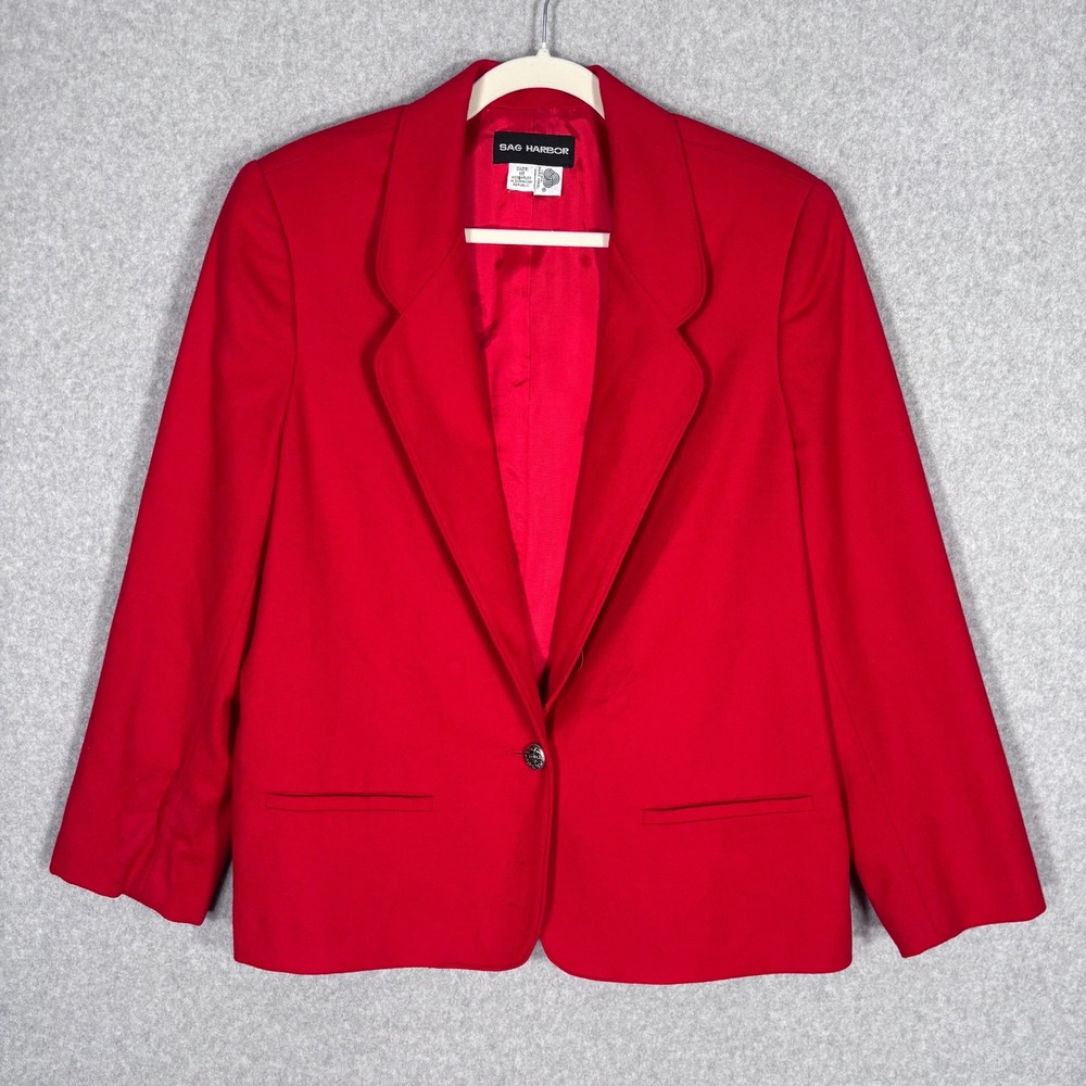 Vintage 90s Sag Harbor 100% Wool Blazer 18 Red Old Money Minimalist Classic